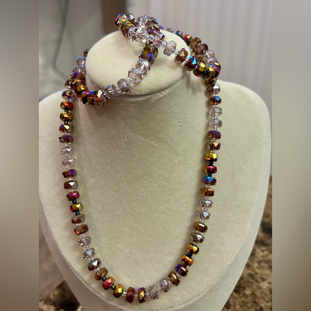Necklace and Bracelet set. Custom made.  Czech glass beads in a neutral colors.